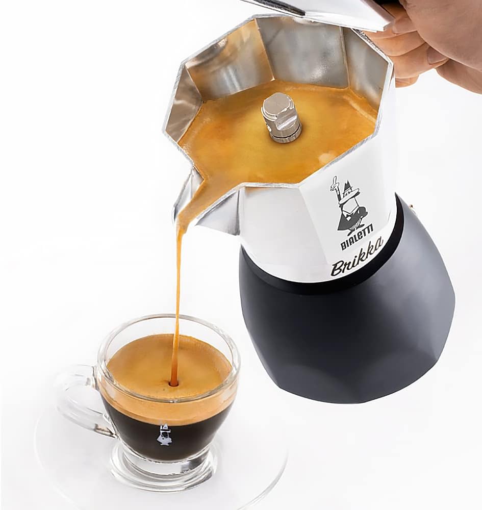 Bialetti - New Brikka, Moka Pot, the Only Stovetop Coffee Maker Capable of Producing a Crema-Rich Espresso, 2 Cups (3,4 Oz), Aluminum and Black Bialetti - New Brikka, Moka Pot, the Only Stovetop Coffee Maker Capable of Producing a Crema-Rich Espresso, 2 Cups (3,4 Oz), Aluminum and Black