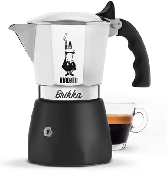 Bialetti - New Brikka, Moka Pot, the Only Stovetop Coffee Maker Capable of Producing a Crema-Rich Espresso, 2 Cups (3,4 Oz), Aluminum and Black Bialetti - New Brikka, Moka Pot, the Only Stovetop Coffee Maker Capable of Producing a Crema-Rich Espresso, 2 Cups (3,4 Oz), Aluminum and Black